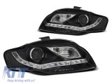 Set de faruri de tuning potrivit pentru Audi A4 B7 2004-2008 cu baza neagra, stanga si dreapta Performance AutoTuning
