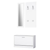 Set mobilier hol, pal, cu pantofar, cuier, oglinda, alb, 3 piese, ART