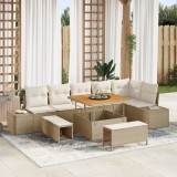 Set de canapele de grădină vidaXL 9 piese cu perne Bej Ratan Poli Acacia, Canapea de grădină vidaXL cu 2 locuri și perne Bej Ratan Poli, Set de dining