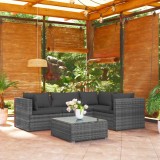 Cumpara ieftin Set mobilier de grădină cu perne, 5 piese, gri, poliratan