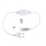 Cablu Alimentare Furtun LED Neon Flex 220V, 43cm, Alb, Conector Pin si Capac Silicon, IP65, -20+50&deg;C, CE RoHS