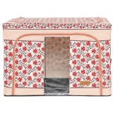Cutie de depozitare pliabila, flippy,100 l din bumbac si in, 60x42x40 cm, fereastra frontala, 2 usi de acces cu fermoar bidirectional, cadru metalic,