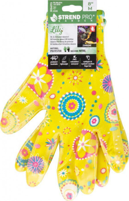 Mănuși Strend Pro Lily Gloves, galben, nitril, mărimea 8/M, grădină, cu blister