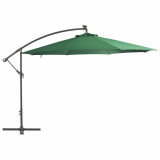 Umbrelă de consolă cu LED și st&acirc;lp de metal, verde, 350 cm, vidaXL