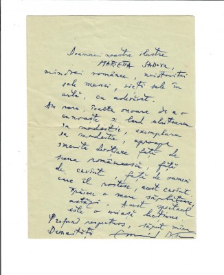 Scrisoare, Emil Botta catre Marieta Sadova foto
