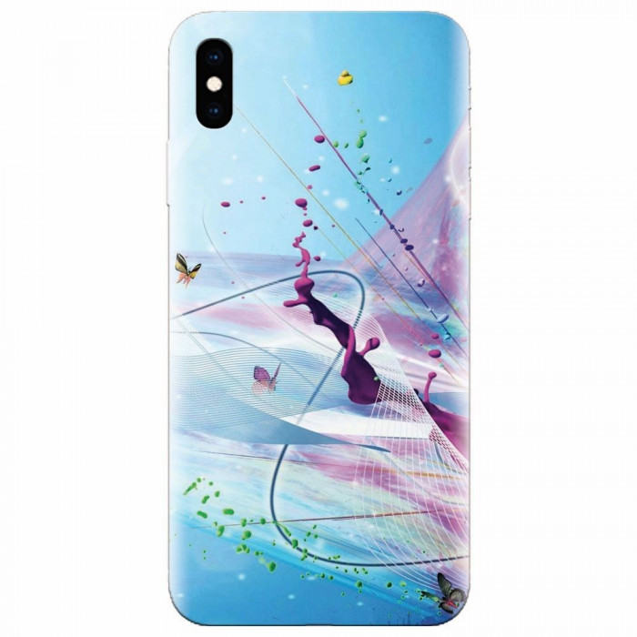 Husa silicon pentru Apple Iphone X, Artistic Paint Splash Purple Butterflies