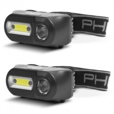 Pachet 2 x Lanterna de Cap Phenom cu Senzor de Miscare, Led COB+XPE, Rezistenta la Apa, Negru foto