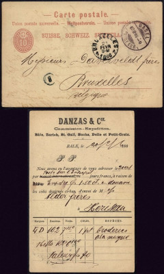 Switzerland 1886 Old postcard postal stationery Basel to Brussels Belgium DB.182 foto