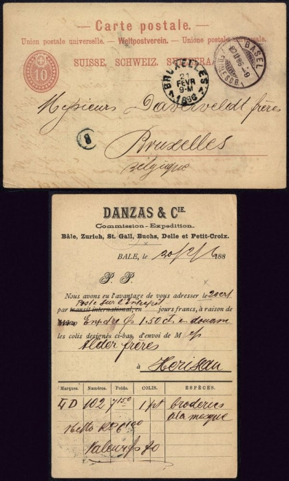 Switzerland 1886 Old postcard postal stationery Basel to Brussels Belgium DB.182