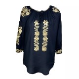 Cumpara ieftin Bluza Neagra cu Motiv Floral Auriu - BMG153