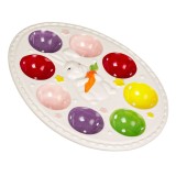 Suport ceramic pentru 8 ouă de Paște, cu model iepuraș și morcov, 21x27x3cm, CMCLASS