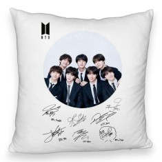 Perna Decorativa Fluffy BTS Army in Costum cu Semnaturi, 40x40 cm, Husa Detasabila, Burduf foto