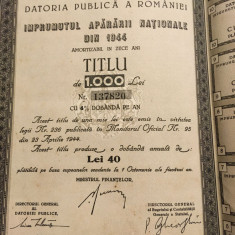 Regatul României - Titlu de 1000 lei ”Împrumutul Apărării Naționale din 1944”
