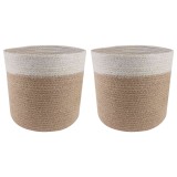 vidaXL Set de Ghivece pentru Plante 2 pcs Natural și Alb &Oslash; 21 x 21 cm 42012246