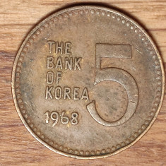 Korea de Sud - moneda de colectie exotica - 5 won 1968 - foarte greu de gasit