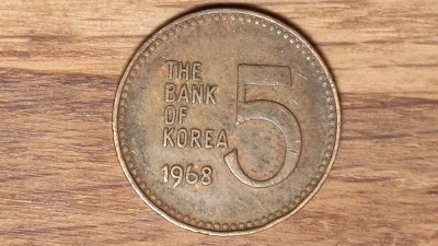 Korea / Coreea de Sud - moneda de colectie exotica - 5 won 1968 - foarte greu de gasit foto