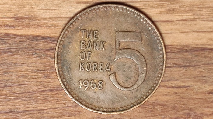 Korea / Coreea de Sud - moneda de colectie exotica - 5 won 1968 - foarte greu de gasit