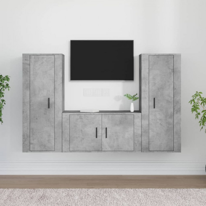 Set dulapuri TV, 3 piese, gri beton, lemn prelucrat GartenMobel Dekor