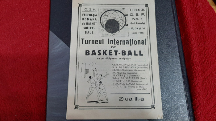 program Turneu international baschet 27-30 05 1948