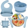 Set 6 piese hranire bebelusi si copii, DEWIFIER&reg;, set de diversificare din silicon fara BPA, fara alergeni, ce contine bol cu ventuza, farfurie compar