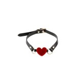 Căluș NS NOVELTIES Fetish &amp; Fashion KATHERINE, pentru jocuri erotice BDSM, &icirc;n formă de inimă, cu curea reglabilă, negru cu roșu