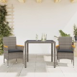 VidaXL Set mobilier de grădină cu perne 3 piese gri poliratan &amp; sticlă