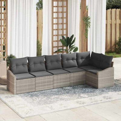 vidaXL Set de canapele pentru grădină 6 pcs Gri deschis Rattan poli 3346742 foto