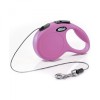 Lesa retractabila pisici Flexi New Classic XS, 3m, roz, fir reflectorizant, pana la 8kg