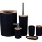 Set de baie, 6 piese, plastic/bambus, negru