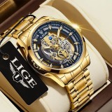 Ceas Barbatesc Lige LG8997GLB, Bratara Metalica Aurie, Cadran Transparent, Mecanism Quartz, Elegant, Garantie 24 Luni