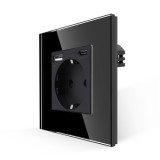 Cumpara ieftin Priza simpla cu USB-A si USB-C Luxion, rama din sticla neagra