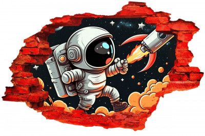 Sticker decorativ Astronaut, Negru, 90 cm, 8089ST-1 foto