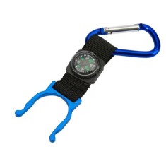 Carabina multifunctionala metalica albastra cu mini busola si suport pentru sticla, compacta pentru outdoor si EDC