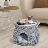 PawHut Cusca pentru Pisici cu 2 Rafturi cu 2 Perne Lavabile Gri alb 56 &times; 37 &times; 40cm