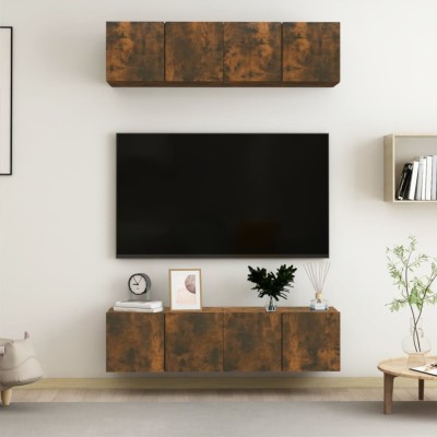 vidaXL Dulap TV de perete, 4 buc, stejar, 60x30x30 cm, lemn prelucrat 3120203 foto