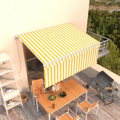 vidaXL Copertină retractabilă manual cu stor, galben &amp;amp; alb, 3x2,5 m foto