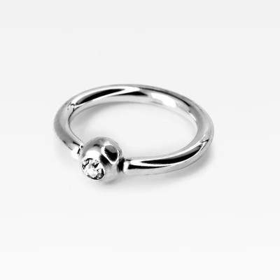 Piercing Ureche Circular - 1.2x8 - argintiu piatra alba foto