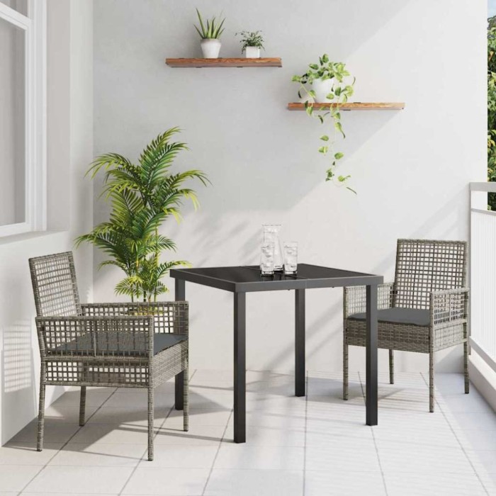 vidaXL Set de masă pentru grădină cu pernă 3 pcs Gri Rattan poli 3379877