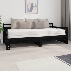 vidaXL Pat de zi extensibil, negru, 2x(90x200) cm, lemn masiv de pin