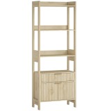 HOMCOM Bibliotecă &icirc;naltă, corp de depozitare cu 4 rafturi deschise și 2 sertare canelate, 60 x 30 x 160 cm, lemn natural | Aosom Romania