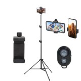Set trepied 180 cm aluminiu negru cu suport telefon reglabil 5.5, 10 cm si telecomanda bluetooth, 3 segmente, filet 1 4, stabil 3 kg