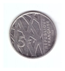 Moneda Franta 5 francs/franci 1992 Pierre Mend&egrave;s-France, stare foarte buna, curata