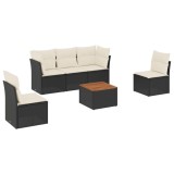 Set mobilier de gradina cu perne, 6 piese, negru, poliratan