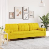 Gossi canapea cu 3 locuri cu pernute, galben deschis, 210 cm, textil