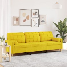 vidaXL Canapea cu 3 locuri cu pernuțe, galben deschis, 210 cm, textil 3278206