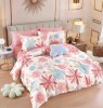 Lenjerie pat dublu,bumbac finet,6 piese,cearceaf cu elastic,alba roz cu floricele-A899, Jojo Home