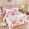 Lenjerie pat dublu,bumbac finet,6 piese,cearceaf cu elastic,alba roz cu floricele-A899