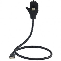 Cablu Date Creative Hand Lightning La USB PVC Negru Cu Suport Telefon foto