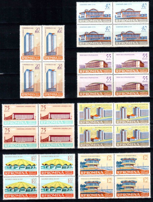 Romania 1961, LP 531, Arhitectura romaneasca moderna, seria in bloc de 4, MNH!