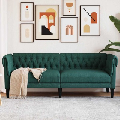 vidaXL Canapea Chesterfield cu 3 locuri, verde &amp;icirc;nchis, material textil foto